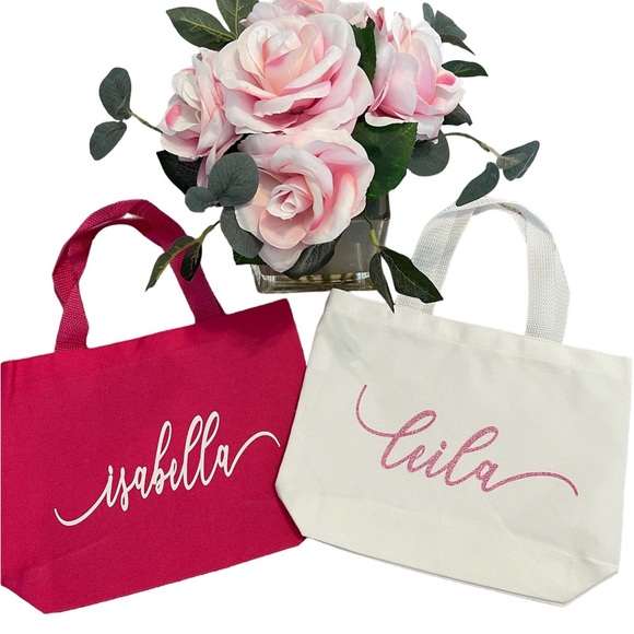 Other - 🎀🛍️Custom Personalized Woven Canvas Tote Bag Purse Gift- White or Pink